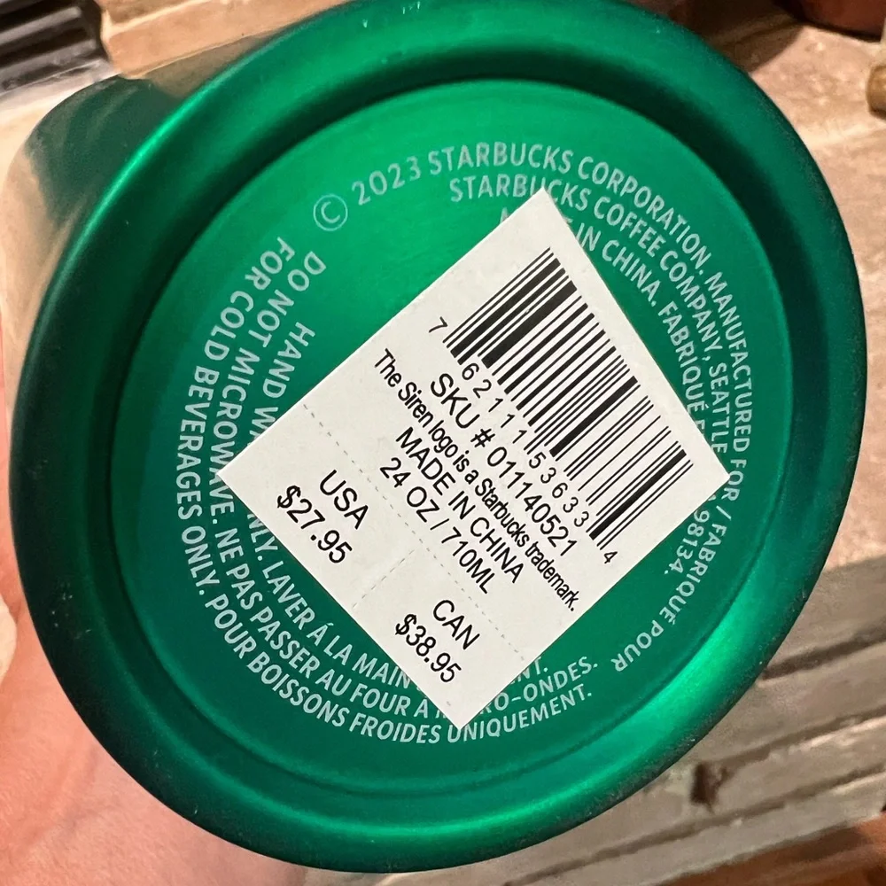 New~ Starbucks Green Soft Touch Stainless-Steel Cold Cup - 24 fl oz